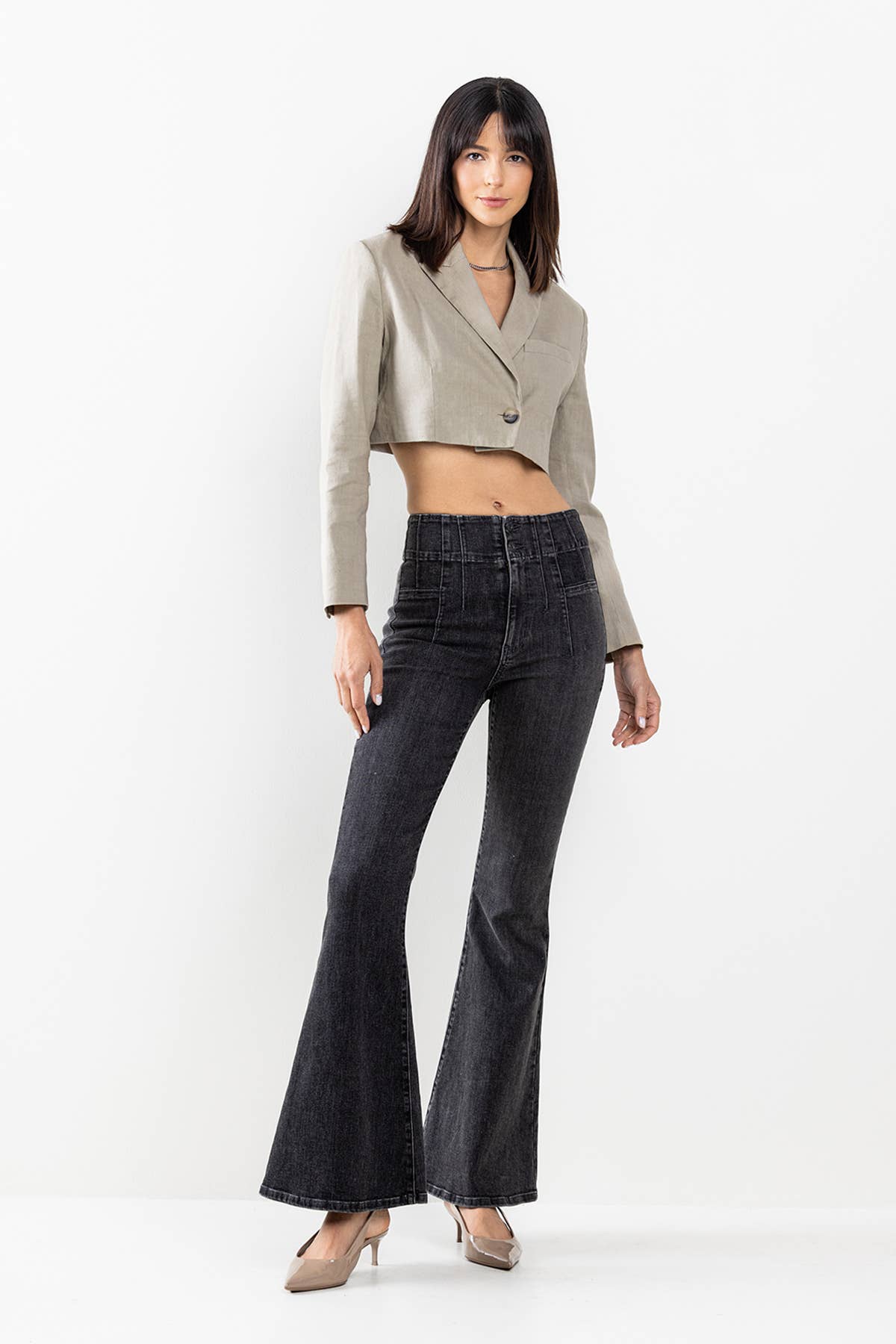 HIGH RISE FLARE JEANS IN GREY SP-P12295GR: 29