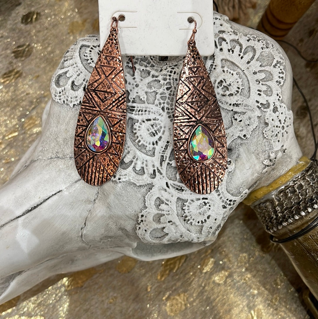 Large copper teardrop earrings