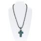 Navajo Pearl Beaded Necklace w/ Semi Stone Cactus Pendant: Turquoise