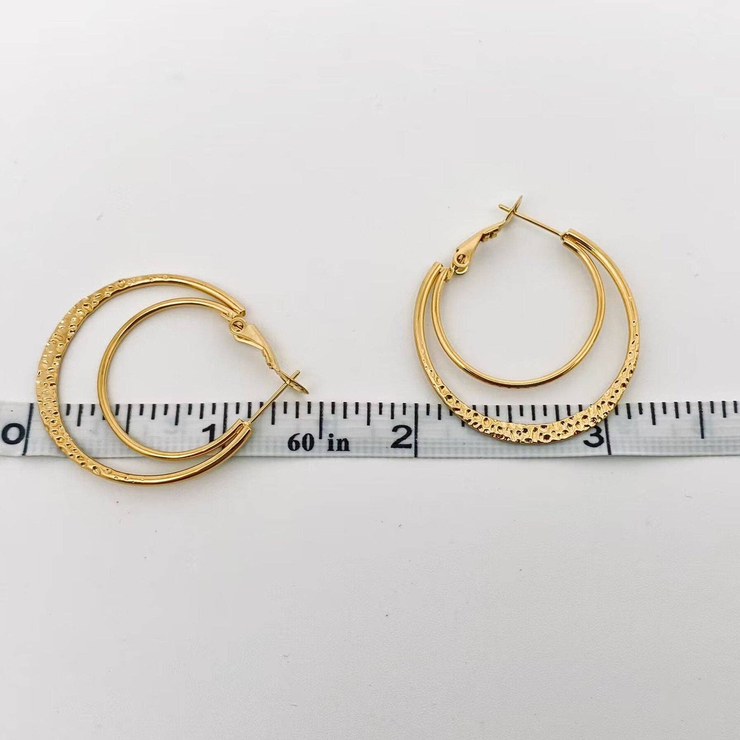 Stainless Steel Double Loop Design Gold Plated Hoop Earrings: Golden