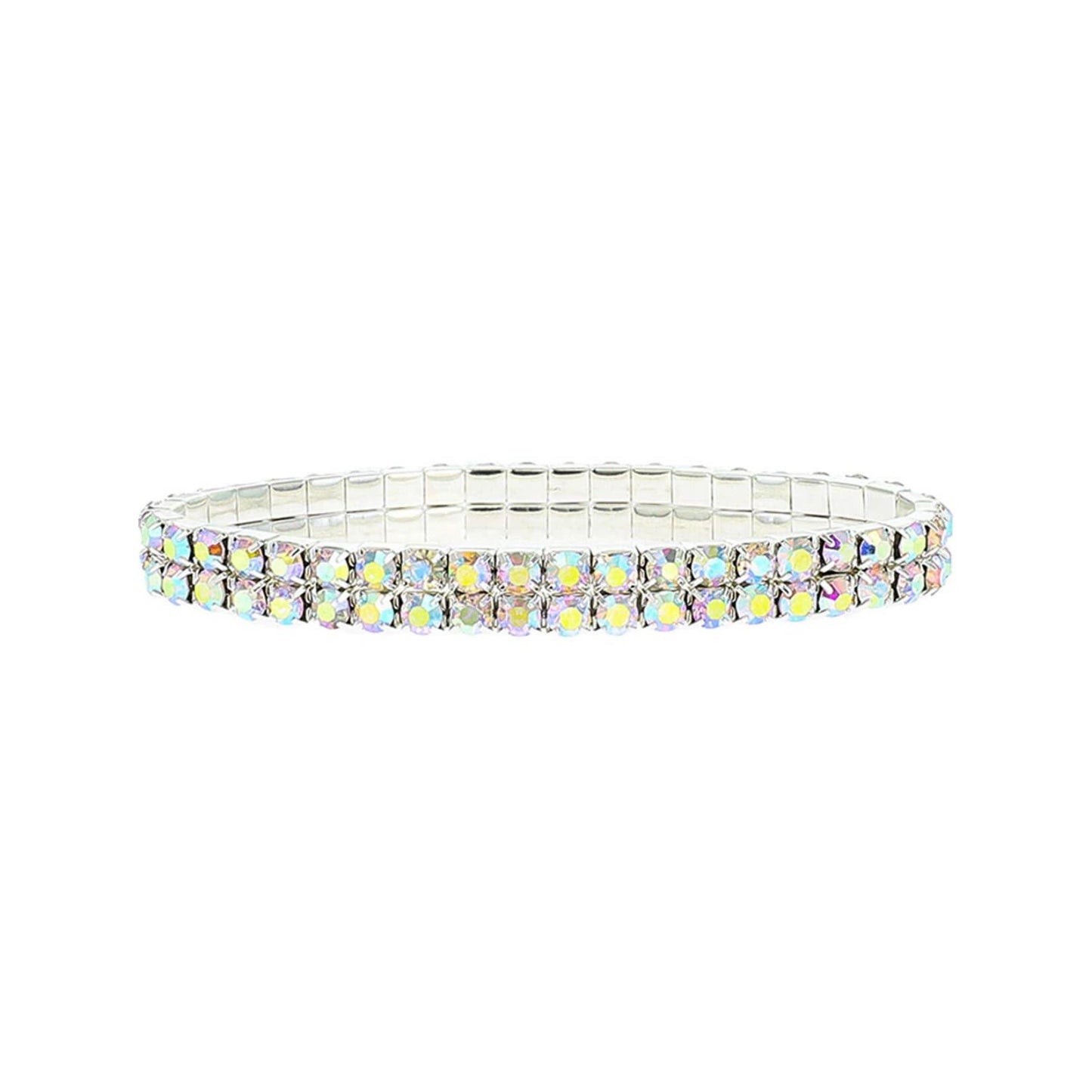 2 Line Rhinestone Stretch Bracelet: Silver Iridescent