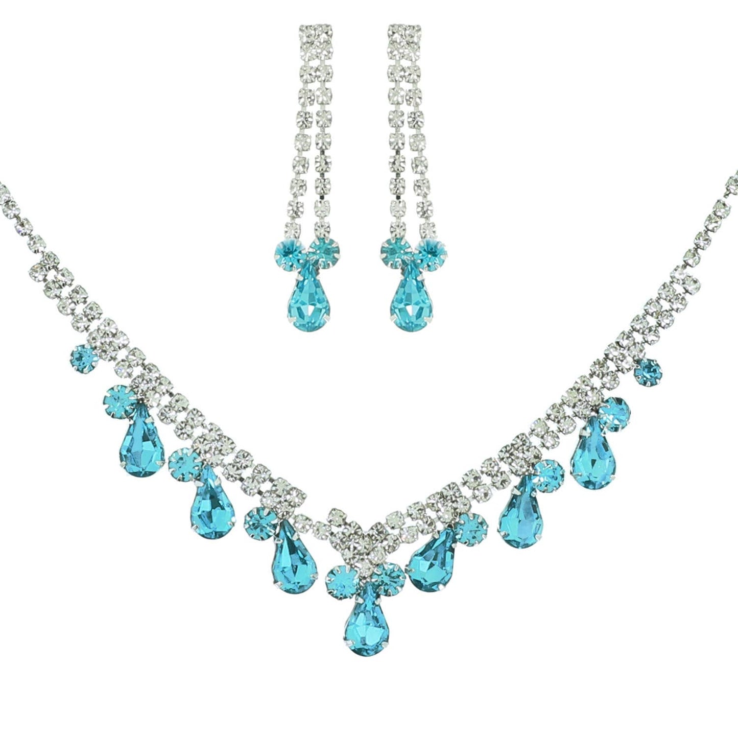 Teardrop Crystal Gemstone V-Shaped Necklace Set: Iridescent