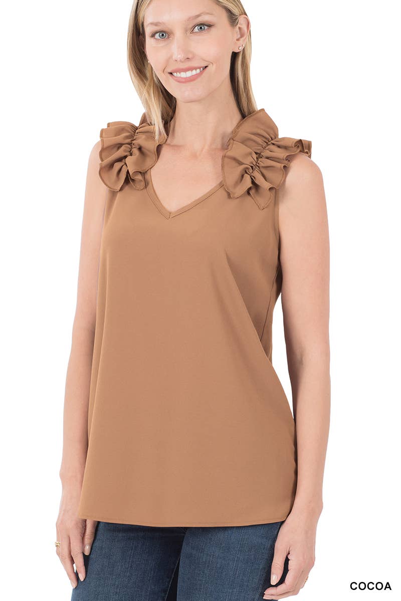 CAMEL RUFFLE TRIM TANK