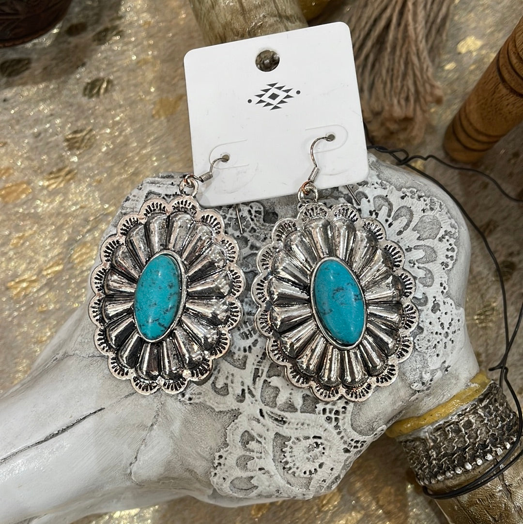 Silver and turquoise flower earrings