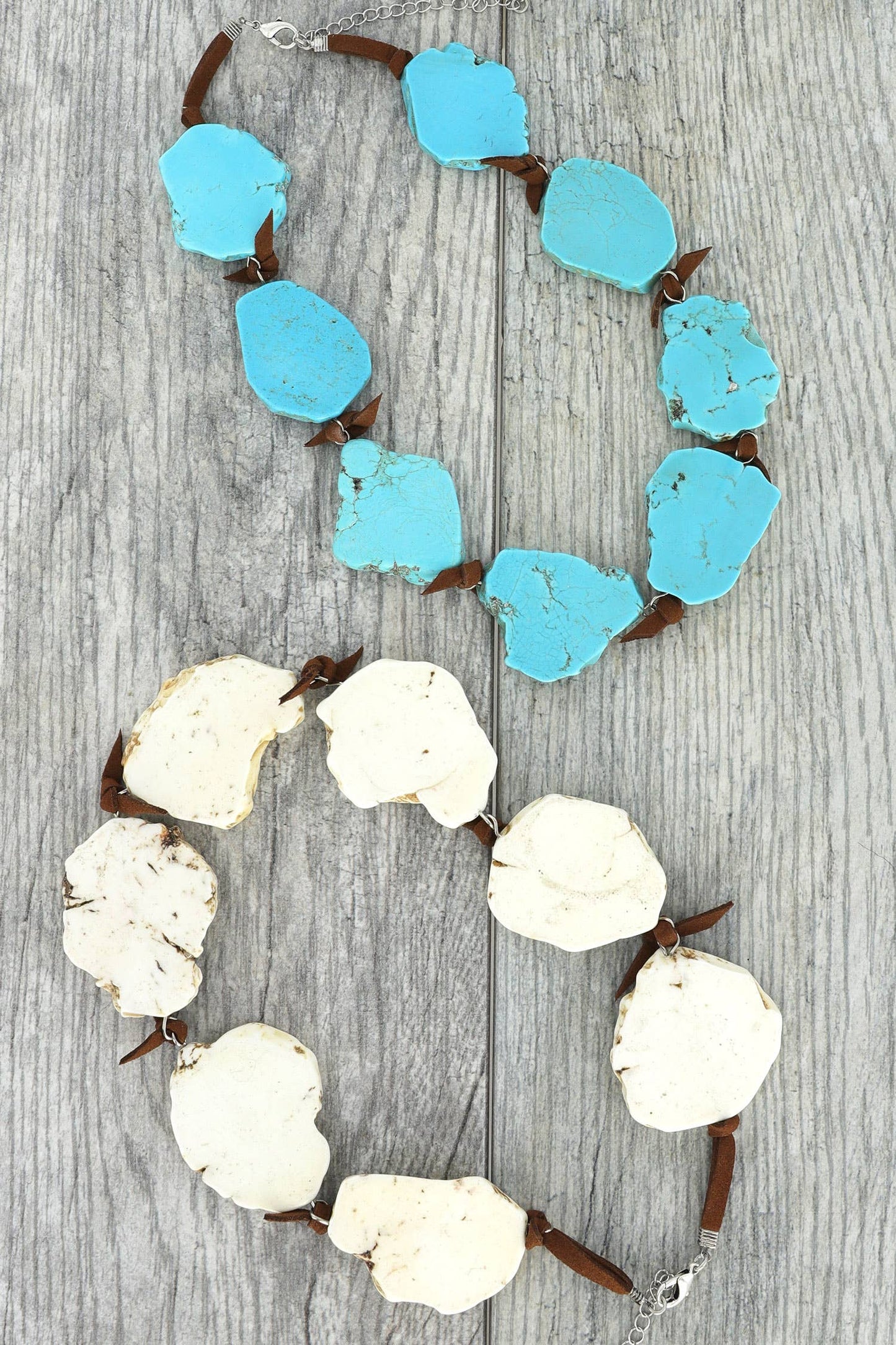 Western Theme Irregular Large Semi Stone Necklace: White