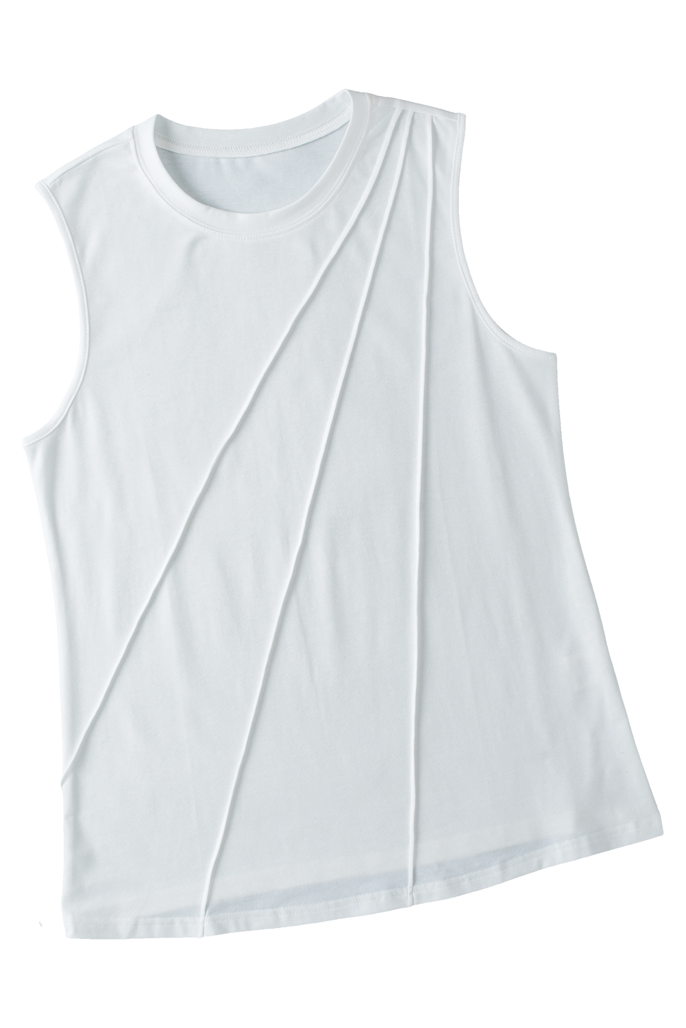 Pleated Crewneck Tank Top: White / XL