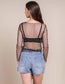 Pearl Rhinestone Studded See Through Mesh Crop Top (Black)