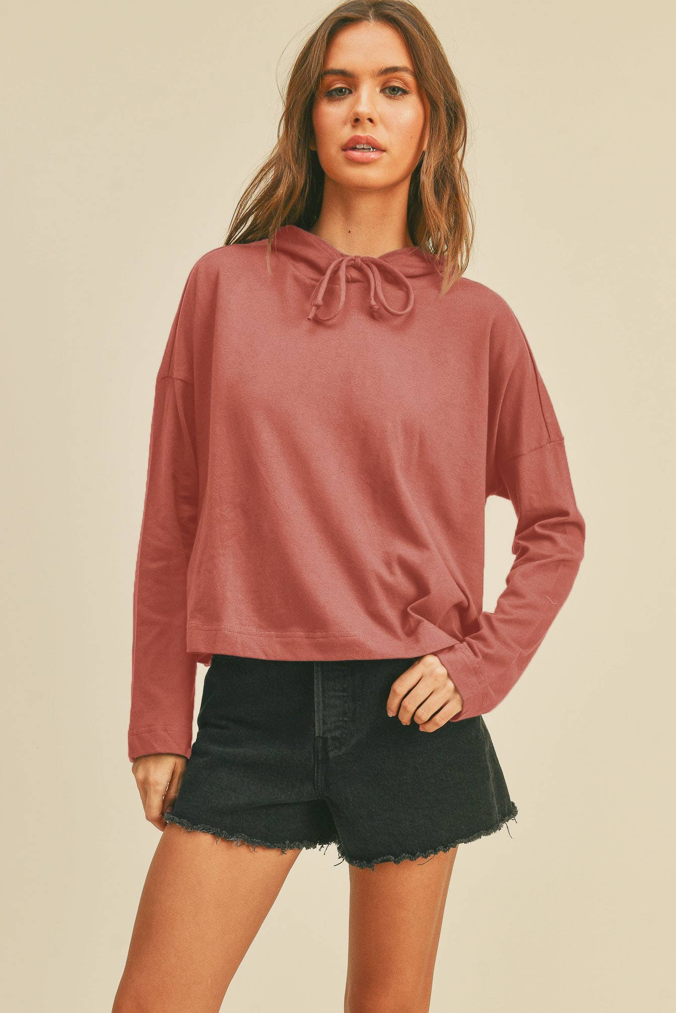 Blank Long Sleeve Hooded T-Shirt: VANILLA / L