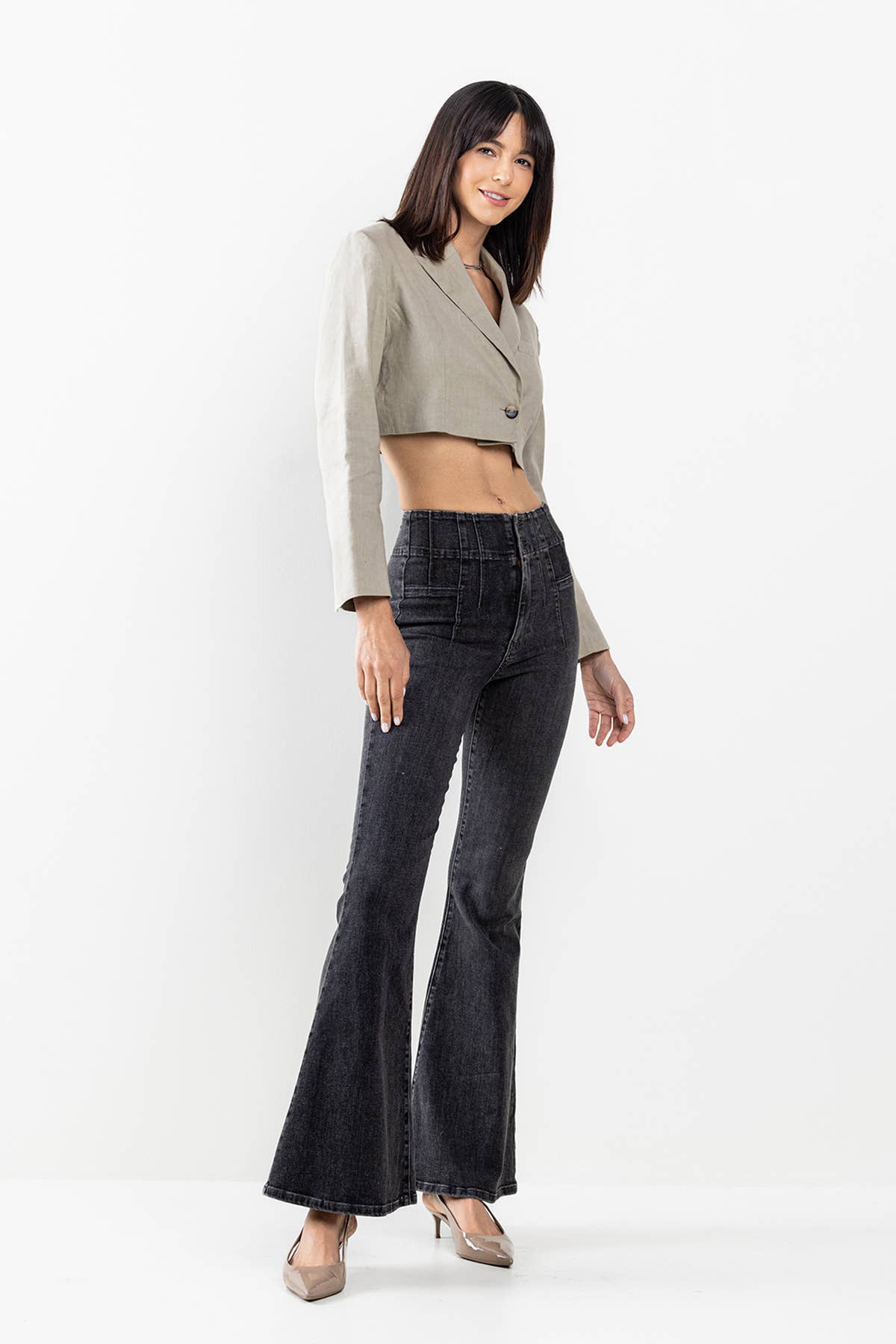 HIGH RISE FLARE JEANS IN GREY SP-P12295GR: 29