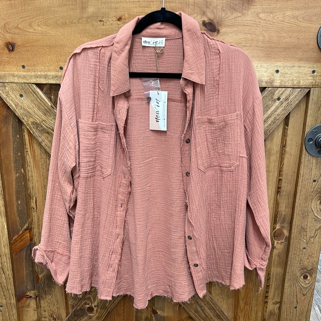 Blush Gauze Button Down