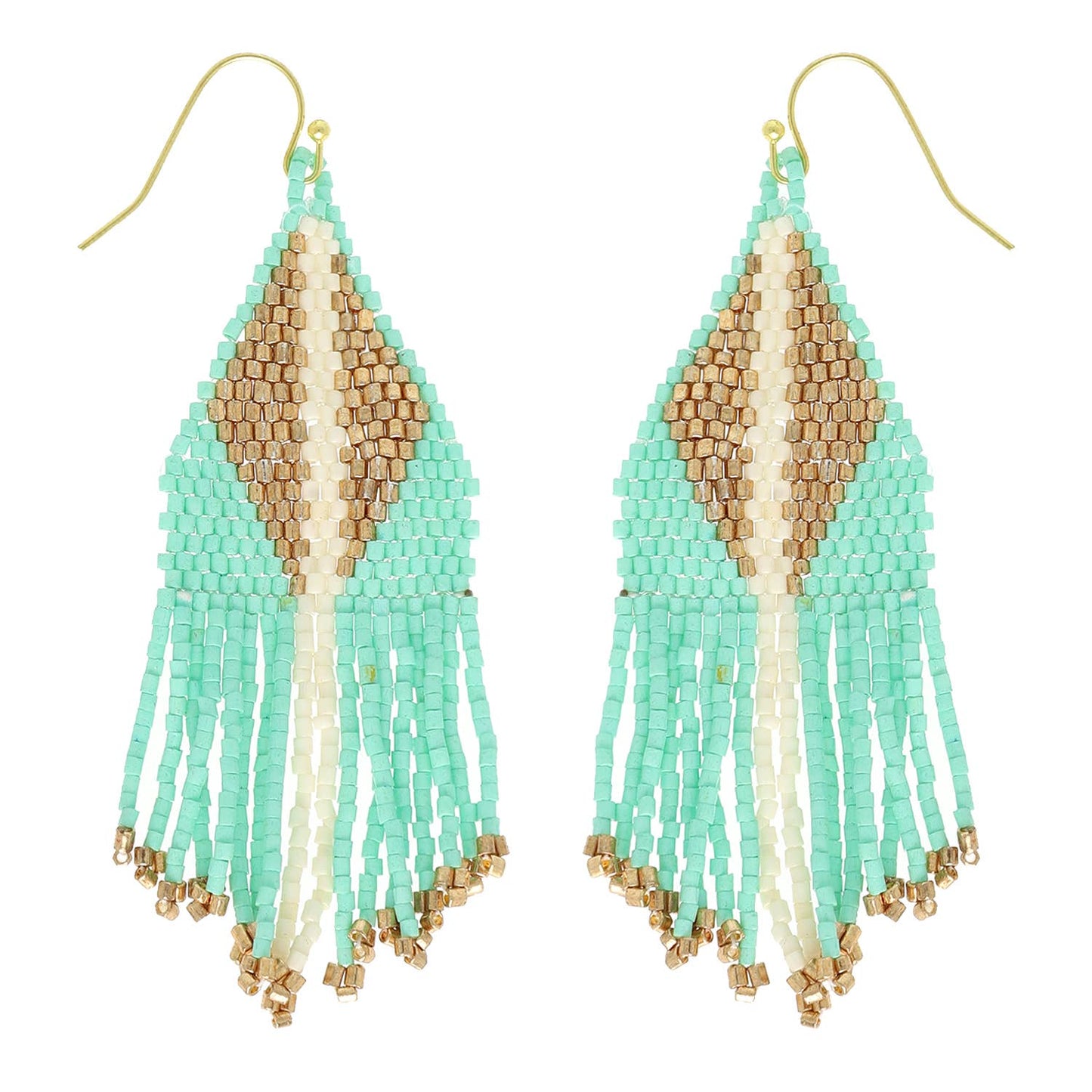 Western Native American Bead Fringe Earrings : Black
