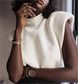 Turtleneck knit vest short sweater vest: White