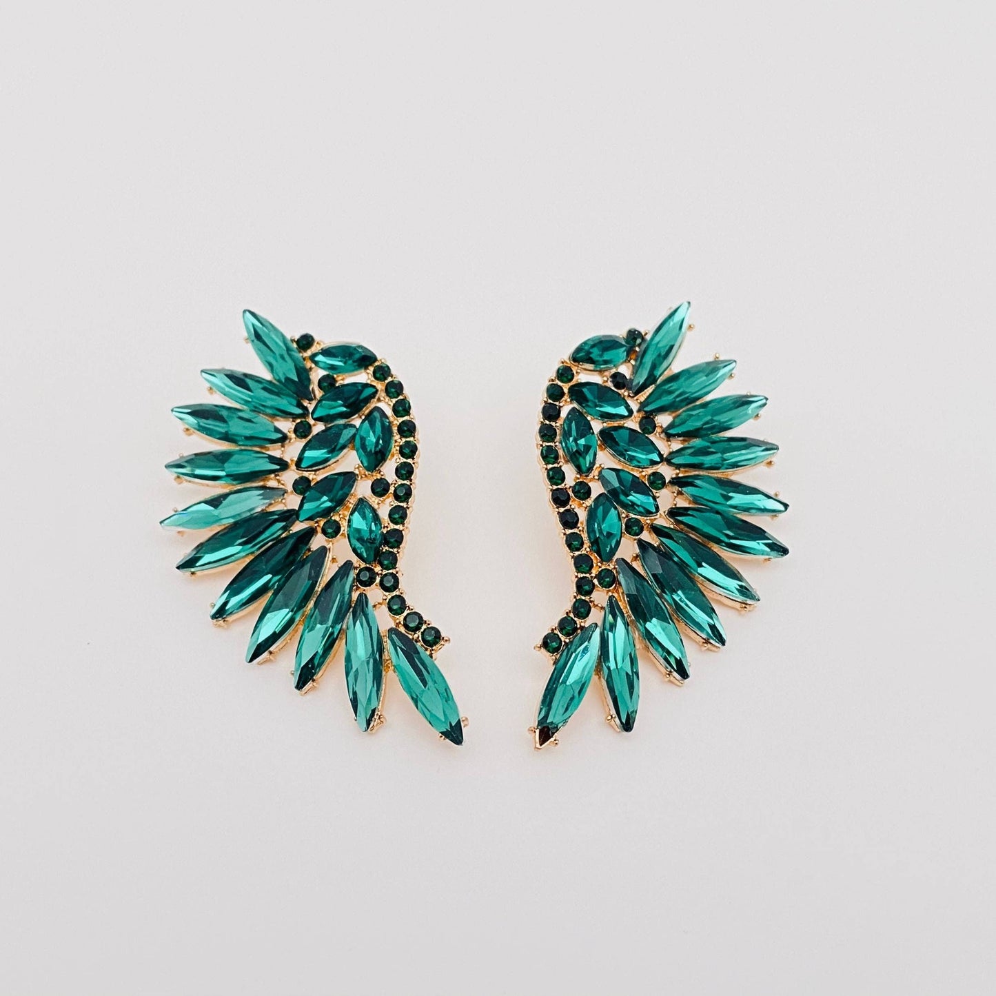 Colored Rhinestone Wing-shaped Earrings Bohemian Style: Green