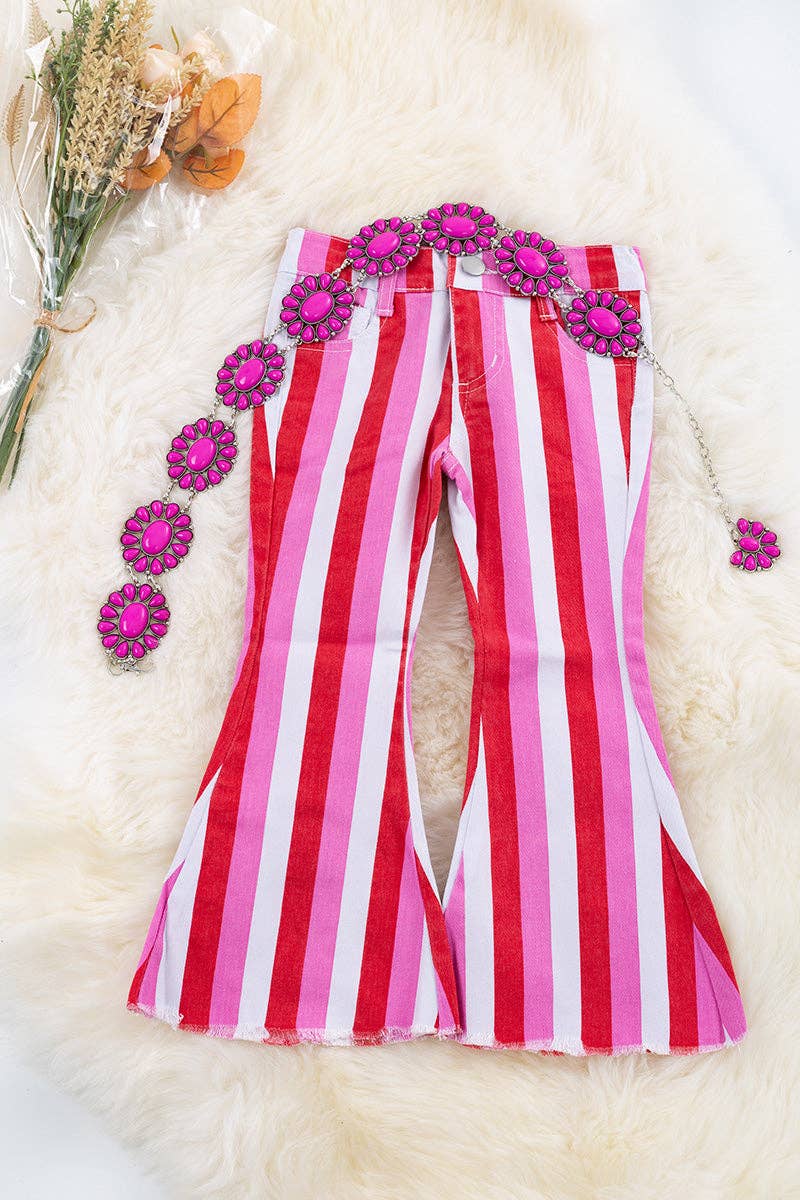 PINK & RED STRIPE PRINTED BOOTCUT PANTS. SMALL