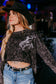 MK449 Acid washed Embroidery Studded LS Crop Sweatshirt : Black / M