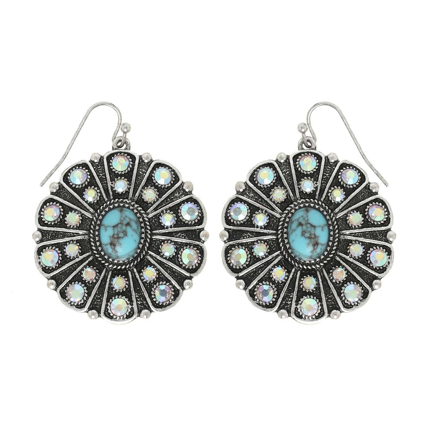 Western AB Rhinestone Turquoise Concho Earrings