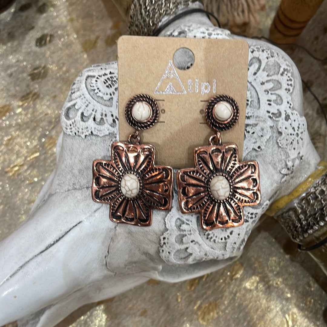 Copper and pearl earrings