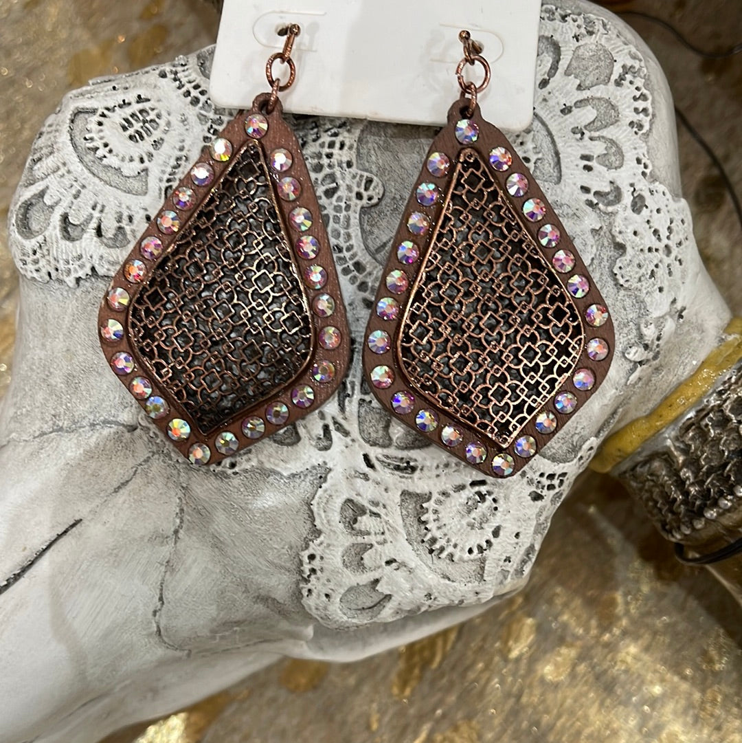 Copper diamond earrings