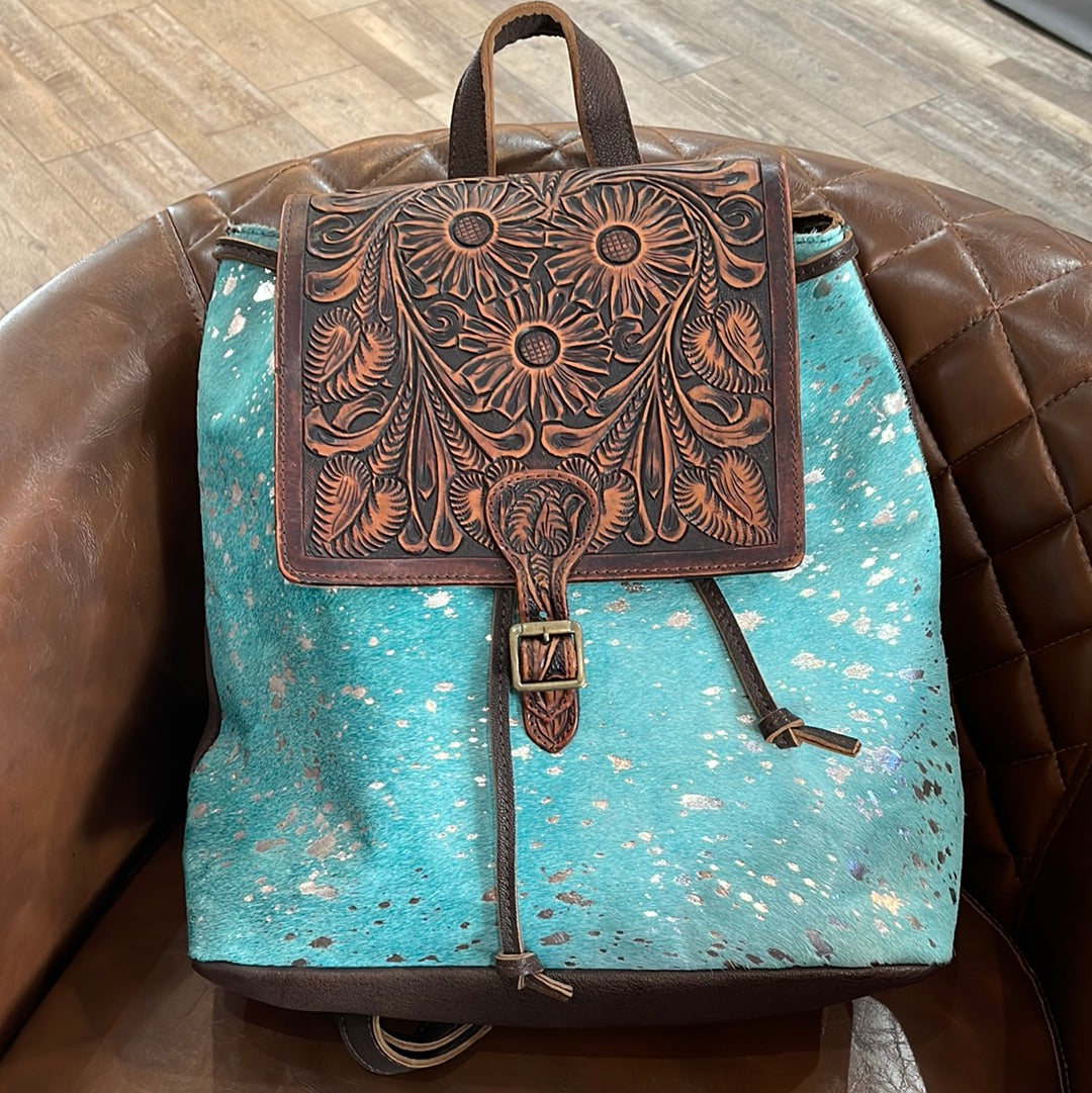 Turquoise cowhide backpack