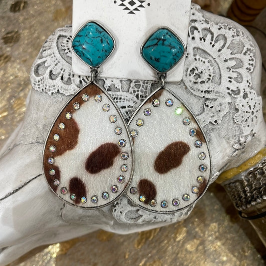 Cowhide and turquoise earrings