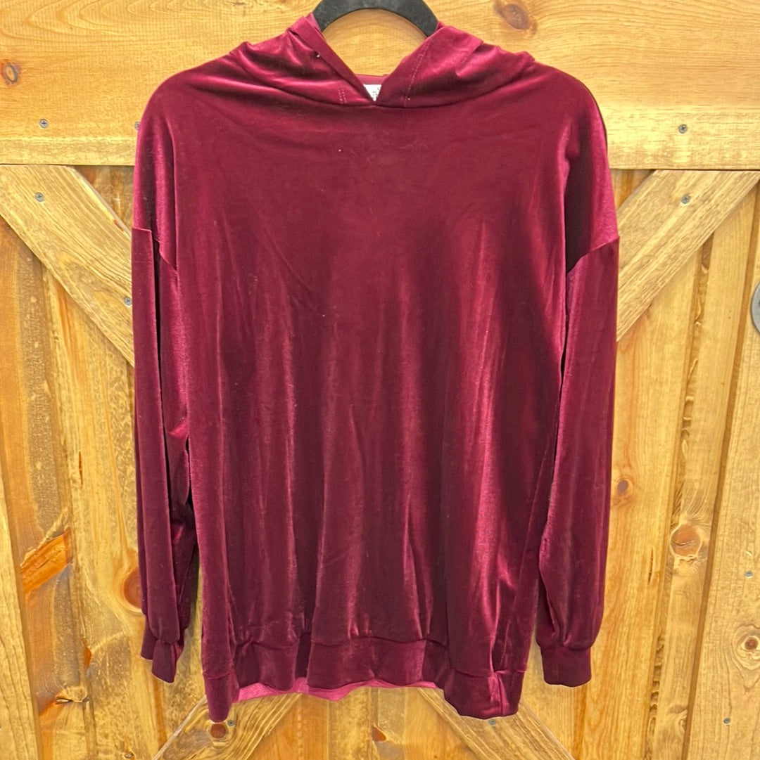 Dark burgundy Velvet Hooded Top