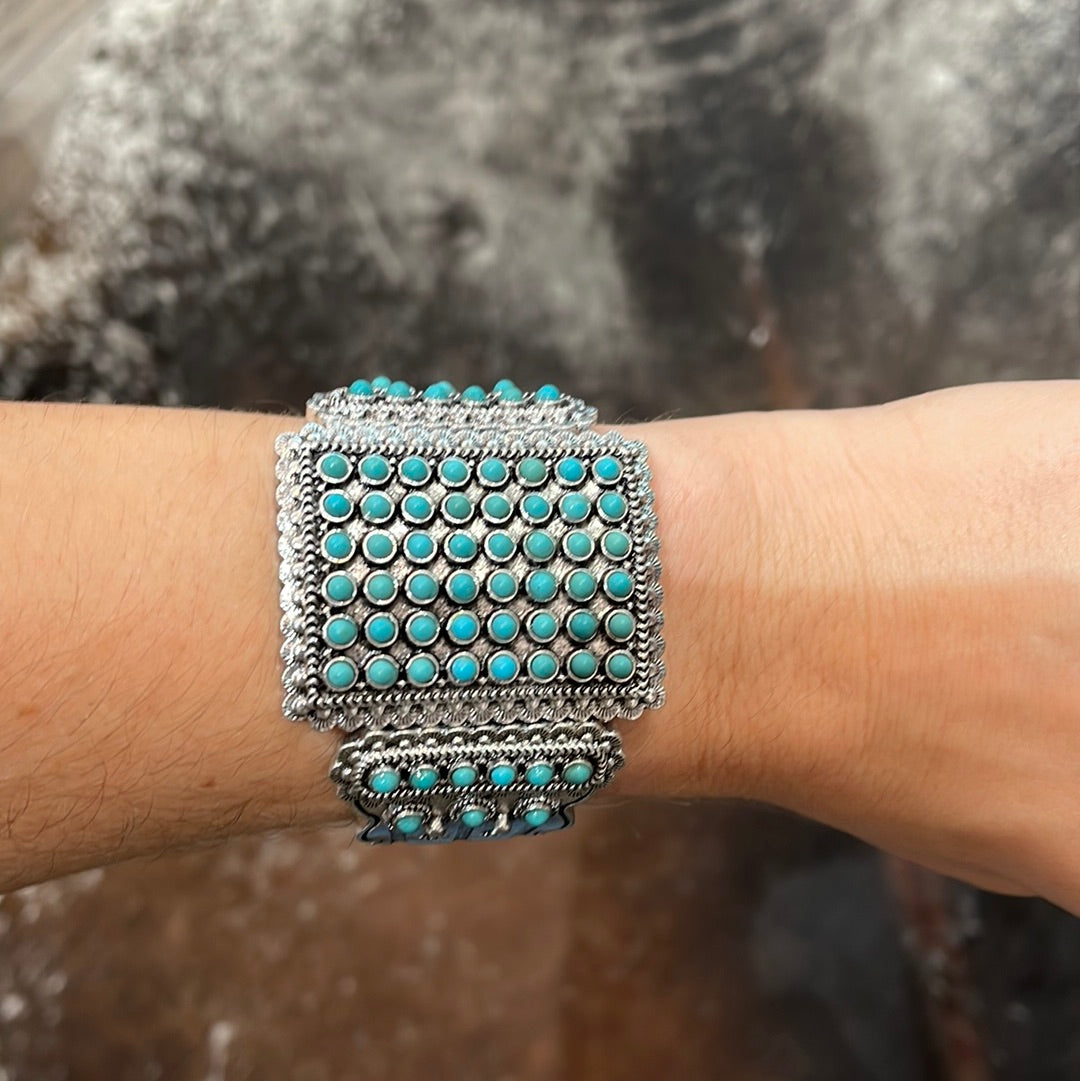 Large metal and turquoise bracelet