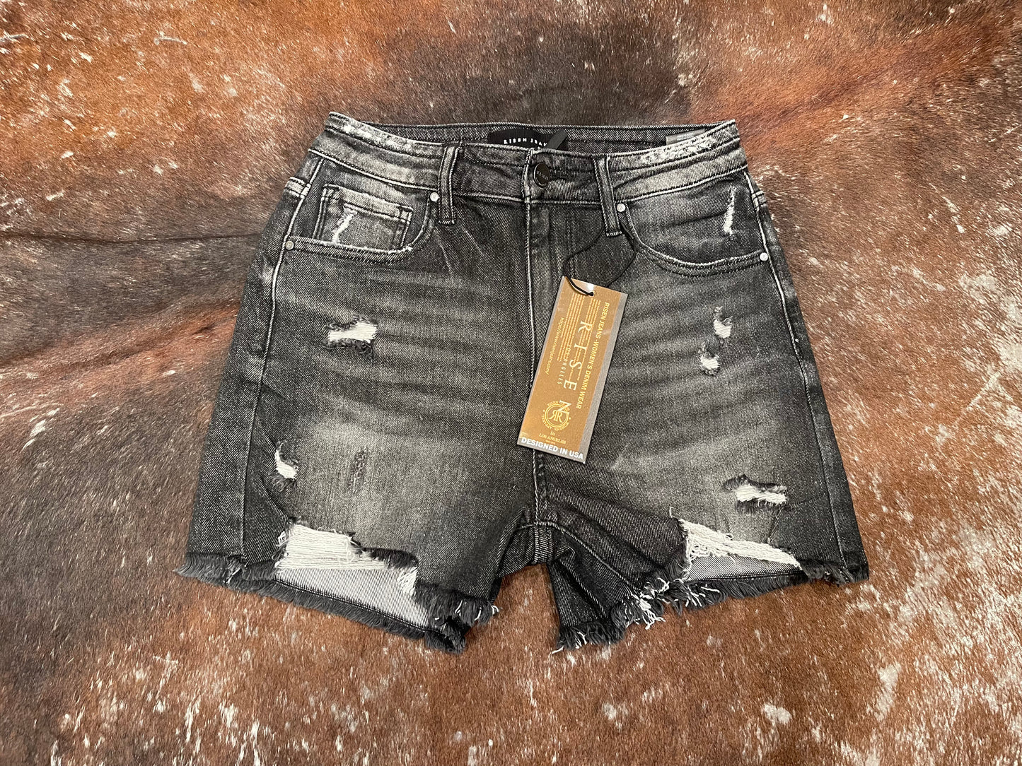 Risen High Rise Distressed Black Shorts