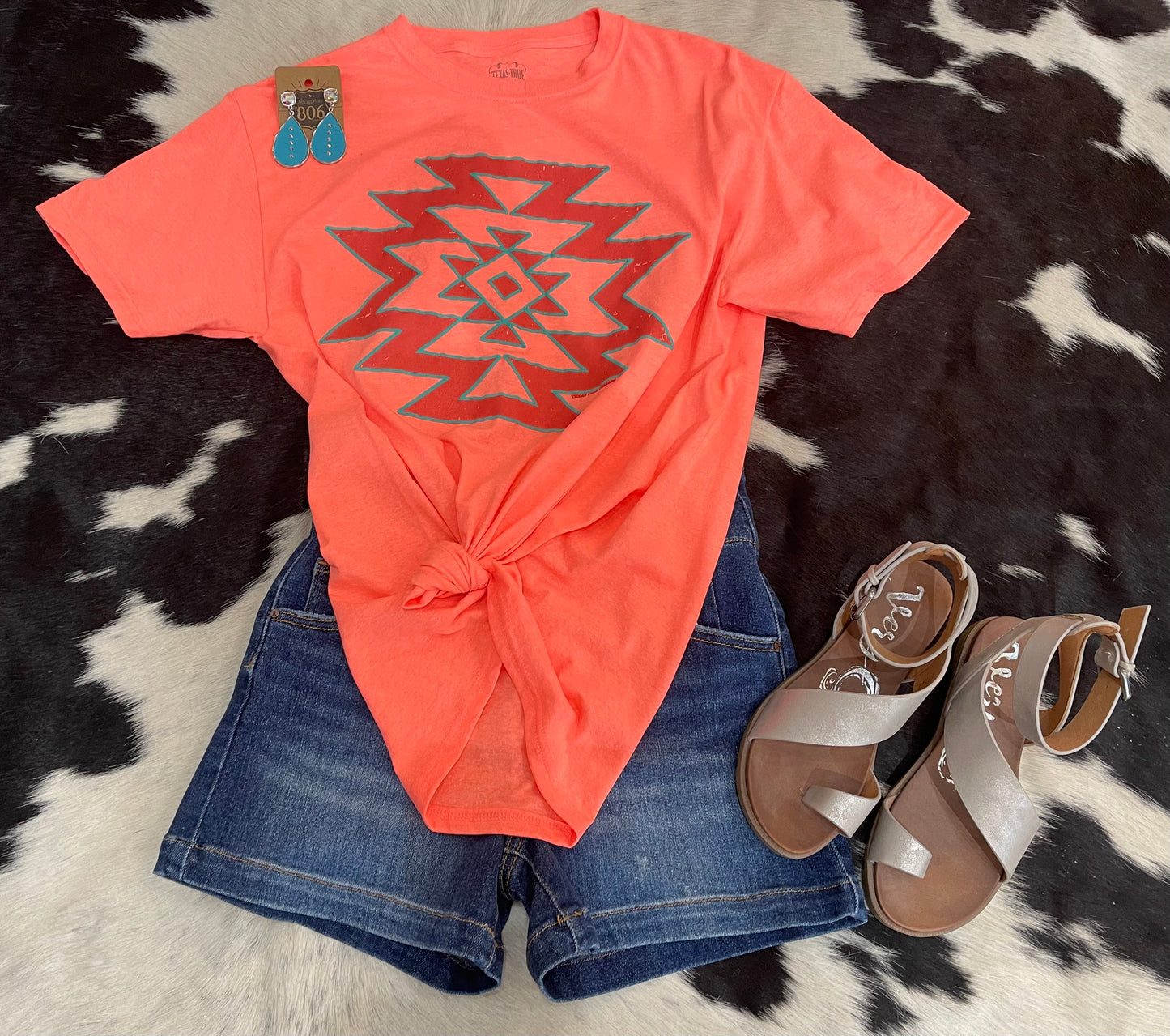 Coral Aztec Tee