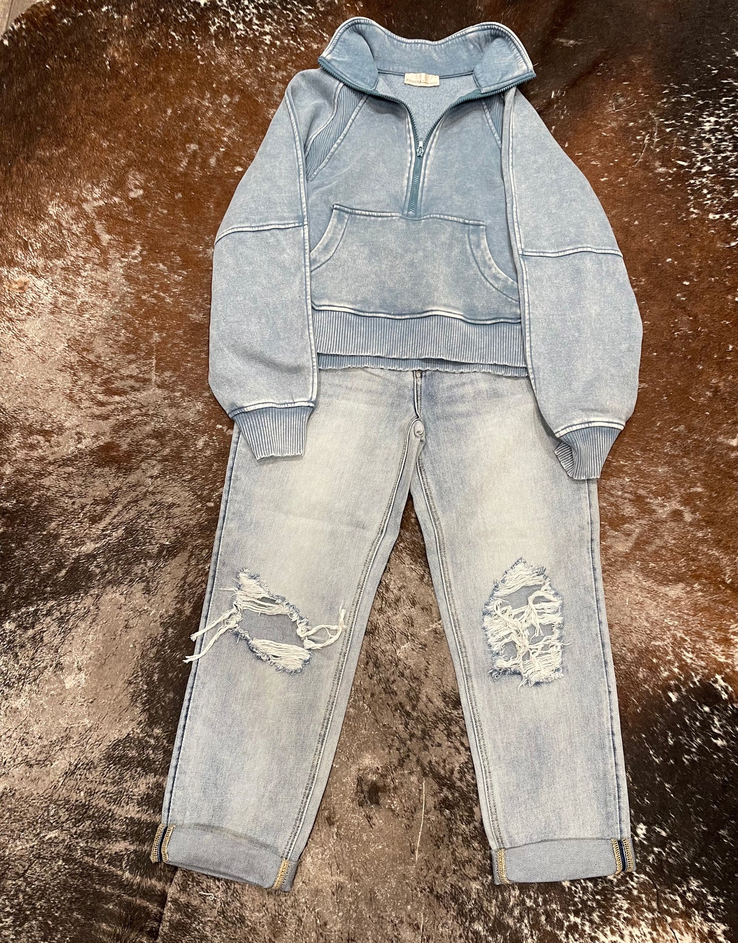 Acid Wash Blue/Grey Half Zip Sweatshirt