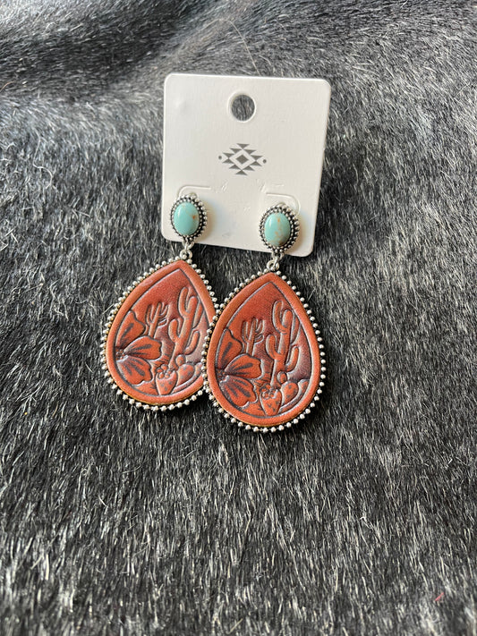 Tooled leather earrings