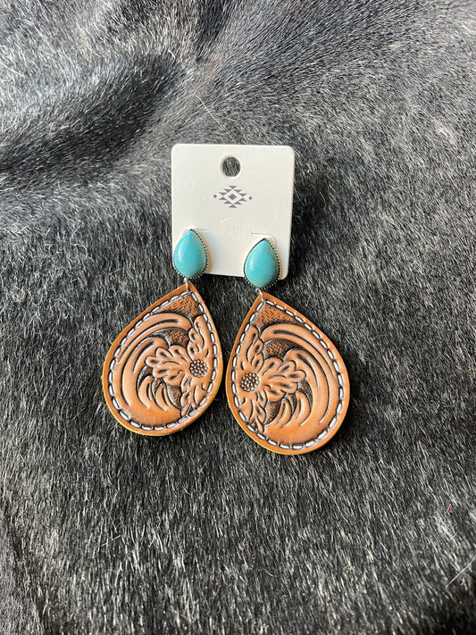 Turquoise and tooled earrings