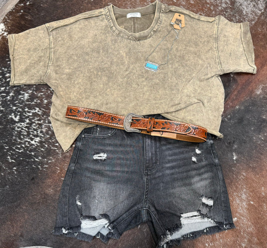 Washed Raw Edge Crop Top