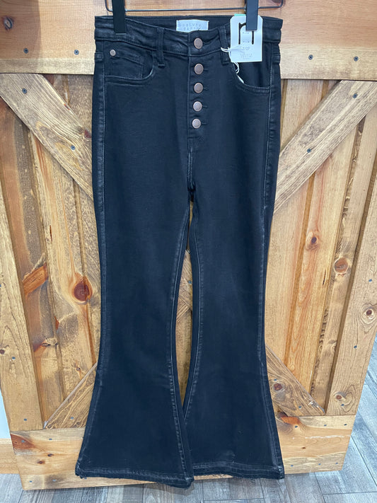 Black button fly flares