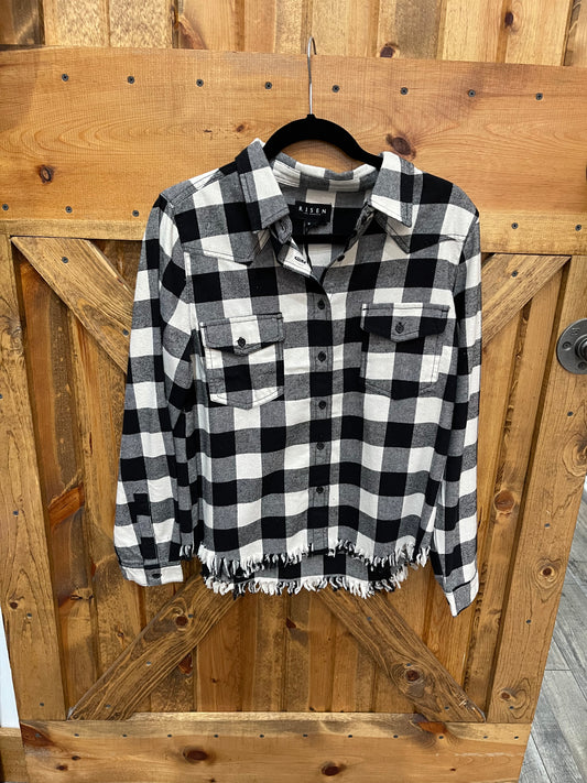 Distressed hem plaid button down