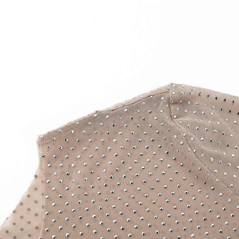 Allover Rhinestone semi sheer mesh See Through Top: Nude