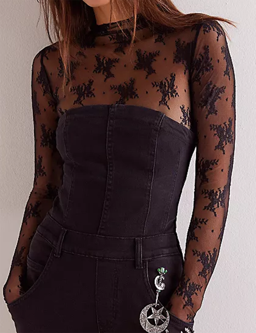 Lux Layering Floral Lace See Through Mesh Top Blouse (Lime Green)