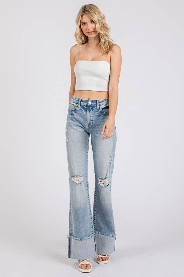 P1370F-LA HIGH RISE SUPER STRETCH WIDE FLARE W/ CUFFED HEM: 3/25