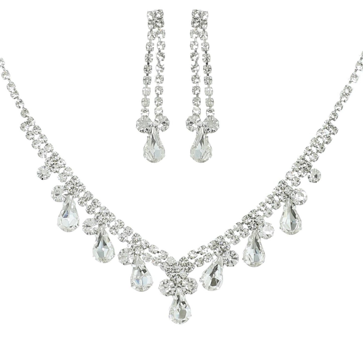 Teardrop Crystal Gemstone V-Shaped Necklace Set: Iridescent