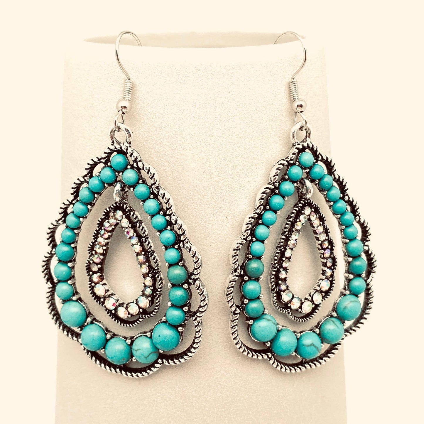Rhinestone Turquoise Double-layer Drop Dangle Earrings - WJ