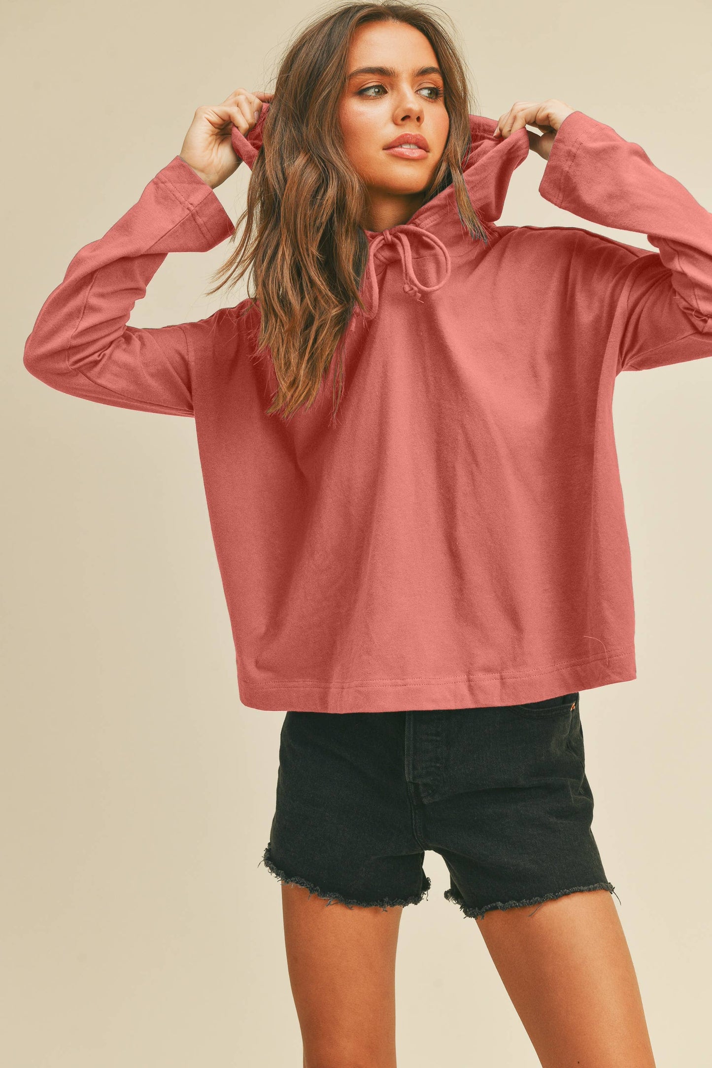 Blank Long Sleeve Hooded T-Shirt: VANILLA / M