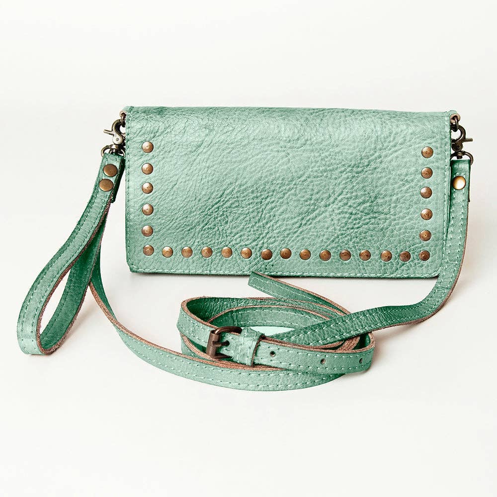 Studded Genuine Leather Wallet with strap