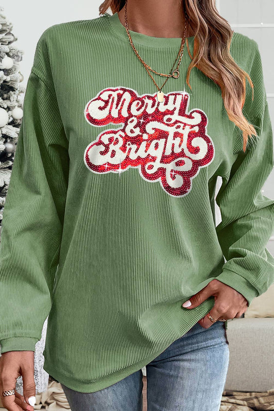 Merry & Bright Sequin Christmas Corduroy Sweatshirt |M