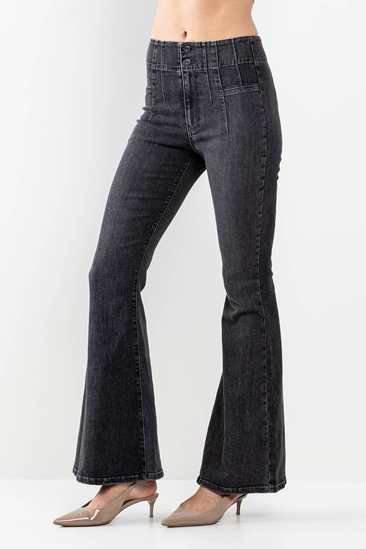 HIGH RISE FLARE JEANS IN GREY SP-P12295GR: 32