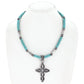 Western Cross Pendant Navajo Pearl Mix Beaded Necklace: Turquoise White