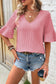 Ruffle Short Sleeve V-Neck Top: Peach Blossom / M