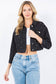 Rhinestone Crop Denim Jacket: Med Wash / M
