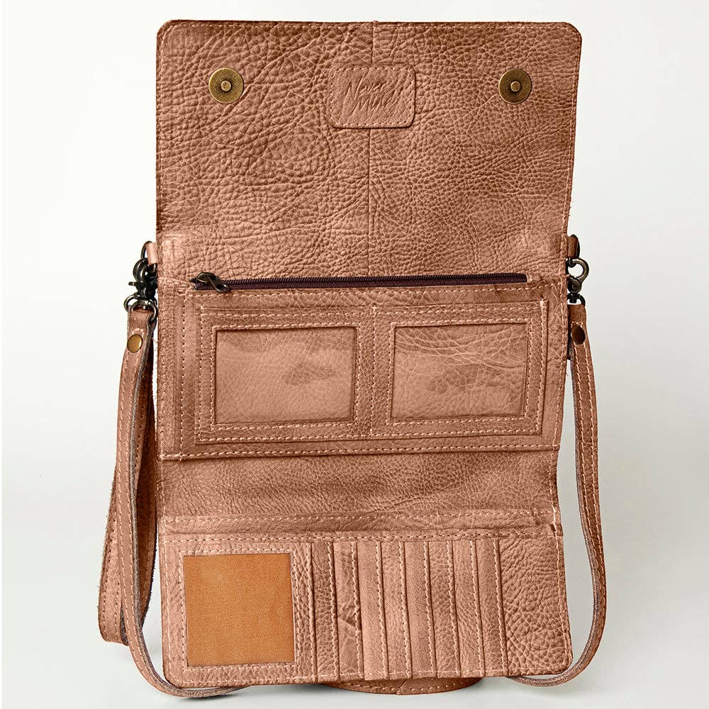 Studded Genuine Leather Wallet with strap