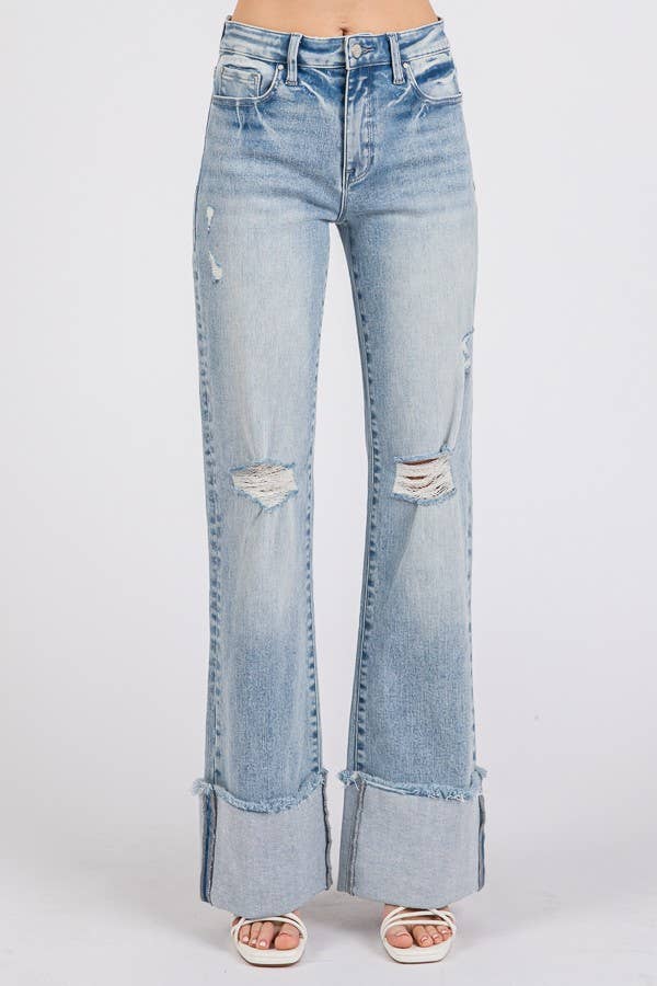 P1370F-LA HIGH RISE SUPER STRETCH WIDE FLARE W/ CUFFED HEM: 1/24