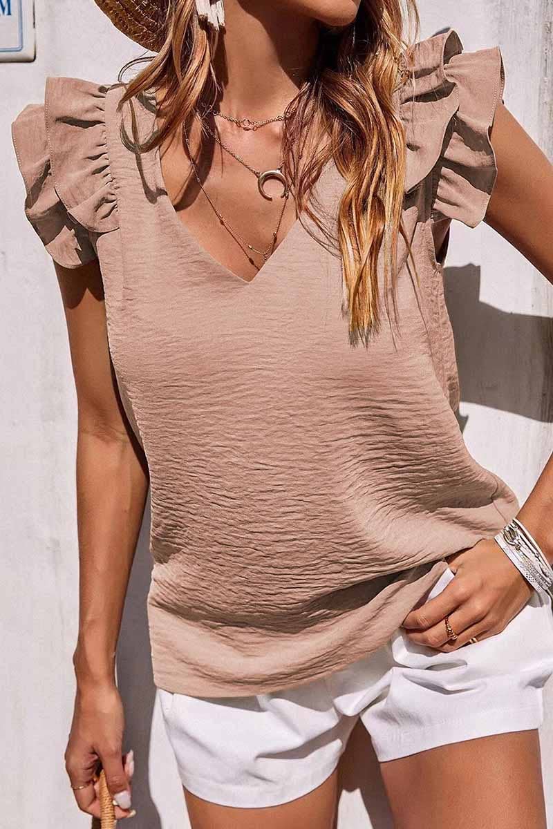 CWTBLSL0007_SLEEVELESS FRILL SHOULDER TUNIC TOP: APRICOT / (L) 1