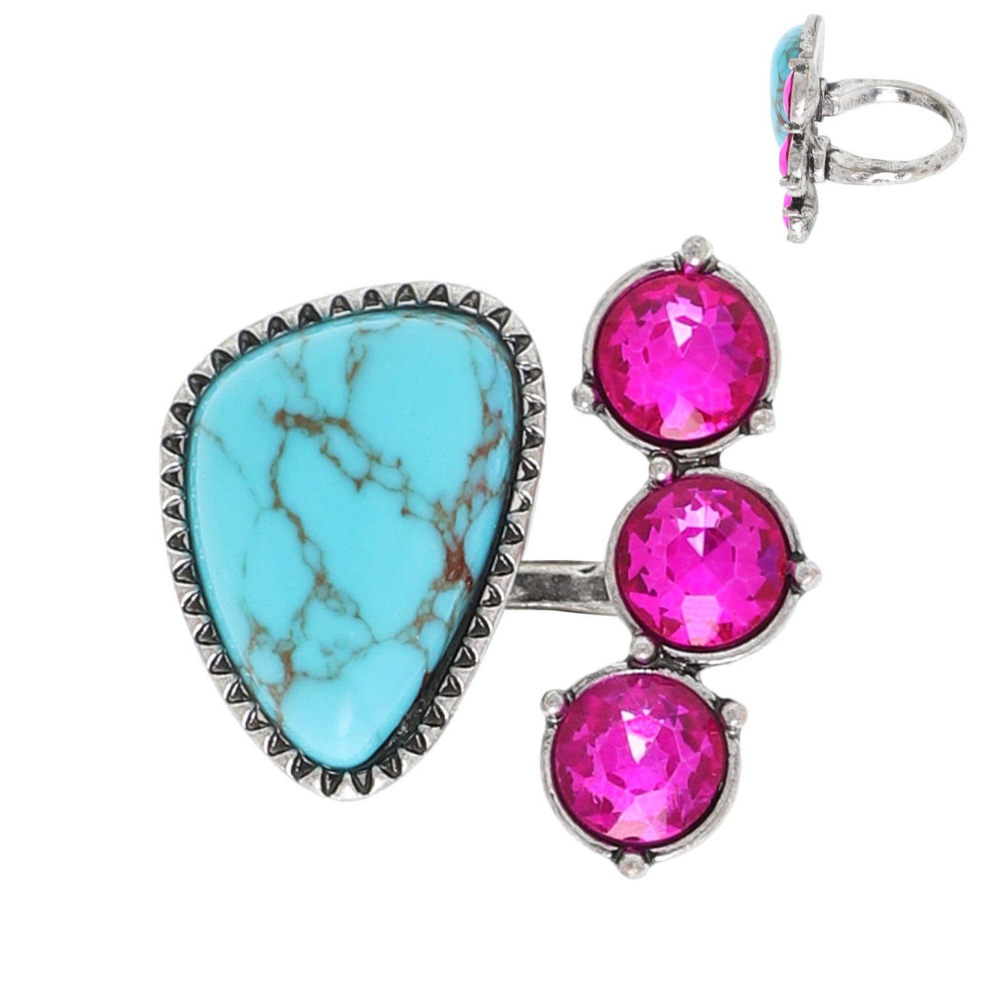Western Jeweled 4-Stone Turquoise Cuff Ring: Iridescent
